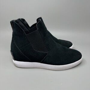 Sorel Chelsea Boots Womens Size 9 Out N About Black Suede Waterproof Wedge